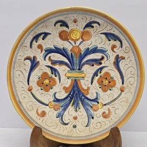 Vintage Italian Deruta Pottery 9.5" Floral Plate Bohemian Wall Hanging Majolica